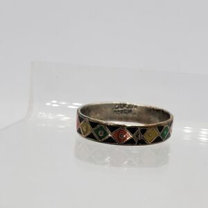 Taxco Sterling Silver Ring Size 7 Green, Red and Yellow
